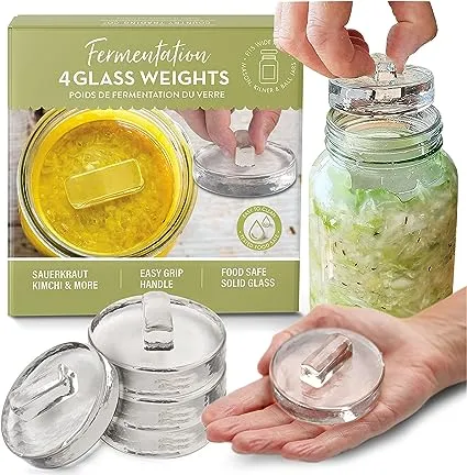 Elementi Fermentation Weight Set of 4 - Glass Fermentation Weights, Canning Weights, Fermentation Kit & Glass Weights for Fermenting Wide Mouth Mason Jars, Fermenting Weights