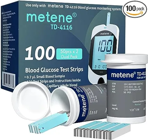Metene TD-4116 Blood Glucose Test Strips, 100 Count Blood Sugar Test Strips for