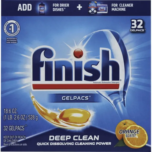 Finish Pacs and Gel Dishwasher Detergents, Orange Scent, 49 Ounce, 84 Count
