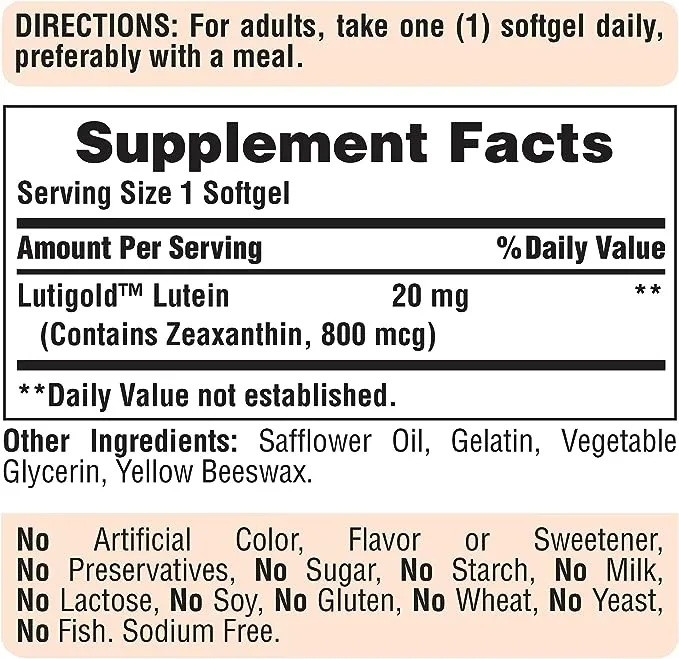 Lutein 20 mg with Zeaxanthin Puritan's Pride Softgels