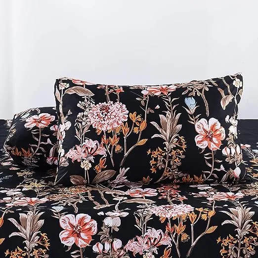 GETIANN Black Floral Duvet Cover Set