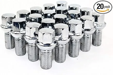 Set of 20 Veritek 14x1.5mm Chrome 24mm Thread Length 17mm Hex R12 Ball Seat Wheel Lug Bolts for Mercedes C CLS E SLC Class Factory Wheels