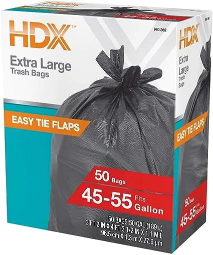 HDX 50 gal. Black Wave Cut Trash Bags (50-Count) (Packaging may Vary)
