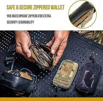 OneTigris Front Pocket Wallet with Zippers Tactical Minimalist Wallet Coin Purse