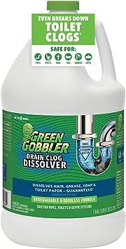 Green Gobbler Drain Clog Remover | Toilet Clog Remover | Dissolve Hair & Organic Materials from Clogged Toilets, Sinks and Drains | Drain Cleaner and Opener, 128 oz