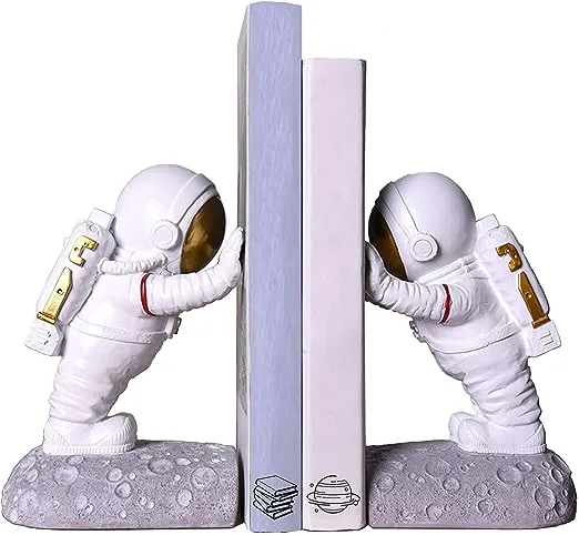 Joyvano Astronaut Bookends - Book Ends to Hold Books - Space Decor Bookends for Kids Rooms - Bookends for Heavy Books - Unique Book Holders with Anti