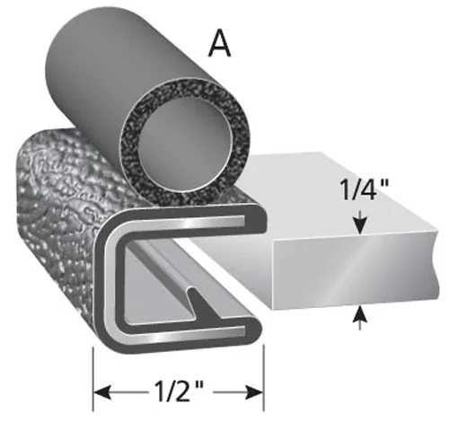 TRIM-LOK - 3100B3X1/4A-25 Trim-Lok Trim Seal with Side Bulb – Fits 1/4” Edge, 3/8” Bulb Seal Diameter, 25’ Length – PVC Plastic Trim with EPDM Rubber Seal, Easy to Install for Cars, Boats, RVs, Trucks, and Home Applications