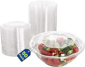 Fit Meal Prep 50 Pack 18 oz Disposable Plastic Clear Salad Bowls with Airtight Lids, Crystal Salad Bowls To Go for Lunch, BPA Free Food Takeout Containers, Acai Bowls for Uber Eats, Party, Severing
