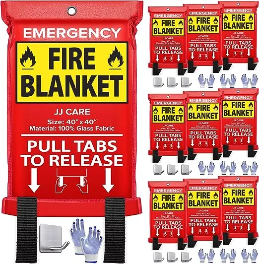 JJ CARE Fire Blanket – 3 Packs with Hooks and Gloves – Emergency Fire Blanket for Home & Kitchen, High Heat Resistant Fire Suppression Blankets for Home Safety, Kitchen, and Camping