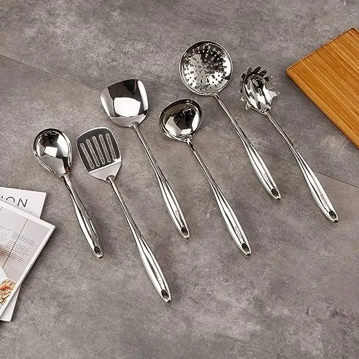 304 Stainless Steel Kitchen Utensil Set - 9 PCS Serving Utensils, Cooking Utensil, Solid Spoon, Slotted Spoon, Fork, Spatula, Ladle, Skimmer Spoon, Slotted Spatula Tunner, Spaghetti Spoon, Large Spoon