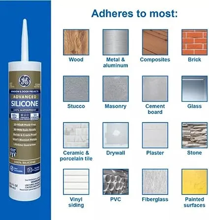 GE Advanced Silicone Caulk for Window & Door - 100% Waterproof Silicone Sealant, 5X Stronger Adhesion, Shrink & Crack Proof - 10 oz Cartridge, Clear, Pack of 1