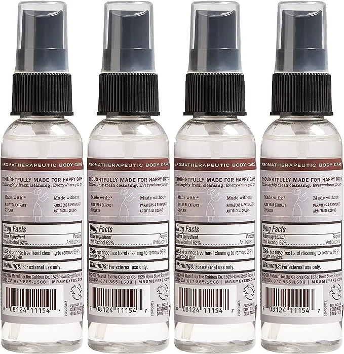 Mrs. Meyer's Clean Day Antibacterial Hand Sanitizer Spray, Travel Size, Removes 99.9% of Bacteria, Lavender Scent, 2 oz - Pack of 4