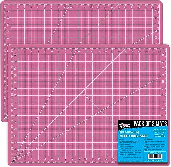 U.S. Art Supply - Pack of 2-18" x 24" Pink/Blue Professional Self Healing 5-Ply Double Sided Durable Non-Slip Cutting Mat Great for Scrapbooking, Quilting, Sewing, Arts & Crafts