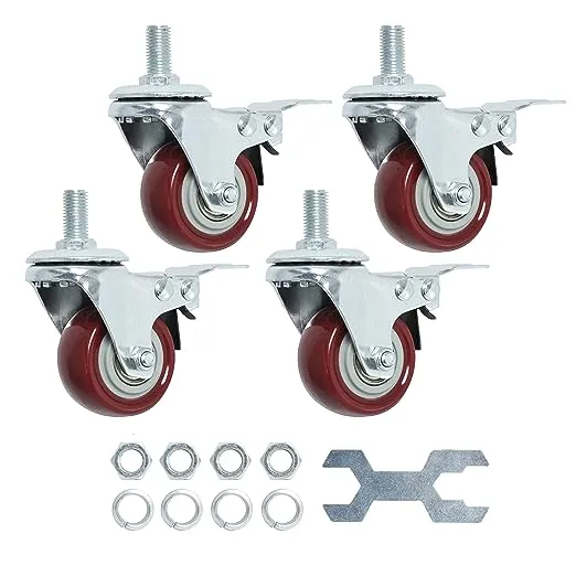 Finnhomy Swivel Caster Wheels 2 Inch Heavy Duty Threaded Stem Casters Brake Set of 4 Premium Polyurethane Wheels PU Load Bearing