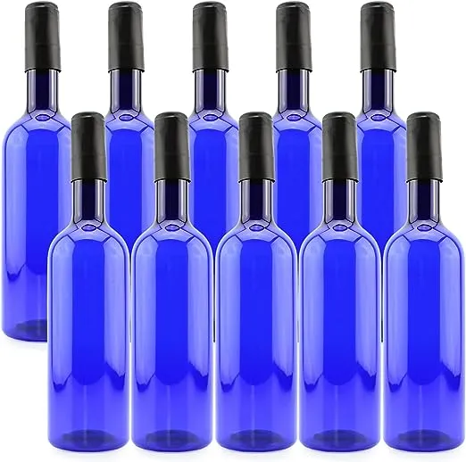 Cornucopia Brands Plastic Wine Bottles, 10pk; Bordeaux-Style Wine Bottles w/ Screw Caps and Seals