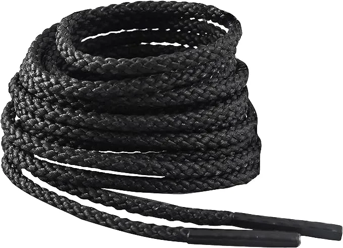 IRONLACE Unbreakable Round Bootlaces - Indestructible, Waterproof & Fire Resistant Boot & Shoe Laces, 1500-Pound Breaking Strength/Pair, Black, 54-Inch, 3.2mm Diameter, 1-Pair