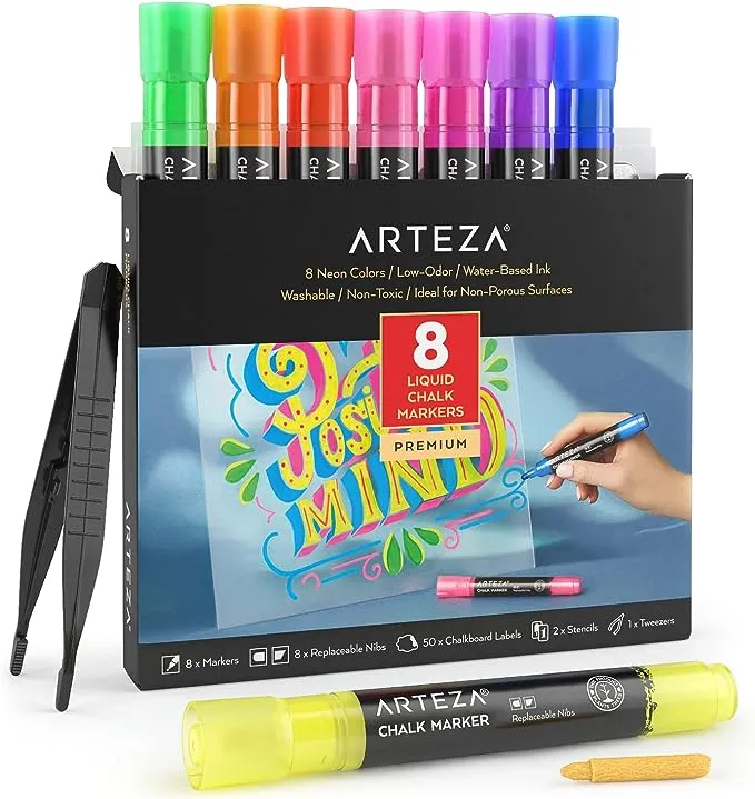 Arteza Liquid Chalk Markers Set of 8 Neon Colors