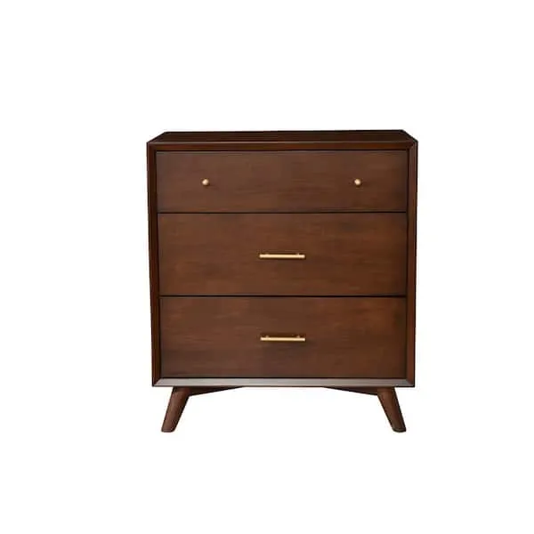 Alpine Flynn Mid Century Modern 3 Drawer Small Chest, Walnut