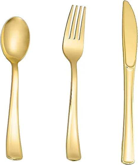 60pcs Gold Plastic Silverware - Gold Plastic Cutlery Set Disposable Flatware ...