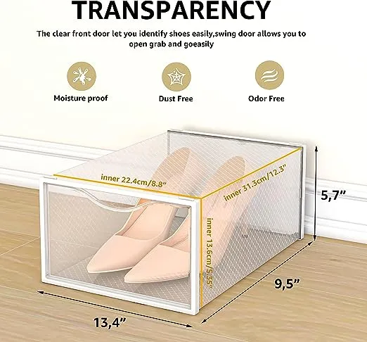 KuMers Clear Shoe Organizer Boxes, 12 Pack Plastic Stackable Shoe Boxes Multifunctional Shoe Storage for Closet Organizers and Storage for Men and