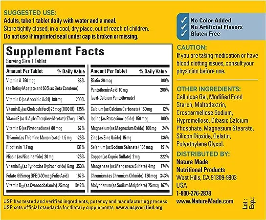 Nature Made Multivitamin For Him 50+, Mens Multivitamins for Daily Nutritional Support, Multivitamin for Men, 90 Tablets, 90 Day Supply