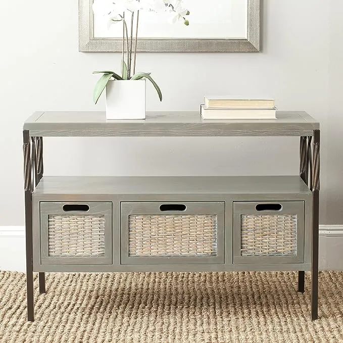 Joshua 36 in. 3-Drawer Gray Wood Console Table