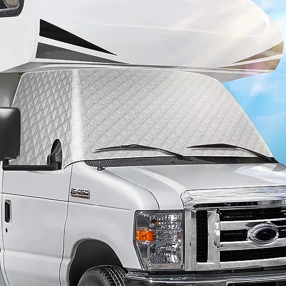 RV Windshield Cover Compatible with Ford Class C 1997-2023 RV Front Window Cover RV Motorhome Windshield Cover RV Window Shade Sunshade Cover Snow Cover with Mirror Cutouts