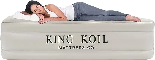 King Koil Luxury Air Mattress with Built-in High Speed Pump for Camping, Home & Guests - Air Mattresses Twin Size Airbed Luxury Inflatable Blow Up Mattress Waterproof