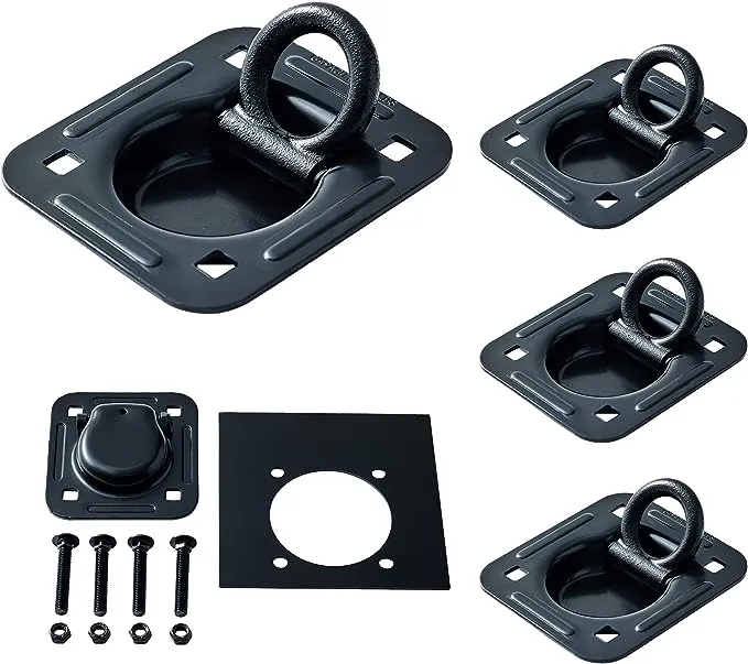 Lonffery 4 Pack Recessed D-Ring Tie Down Anchors (6,000 lb. Capacity), Heavy Duty Kit for Trailer or Deliveries, Black