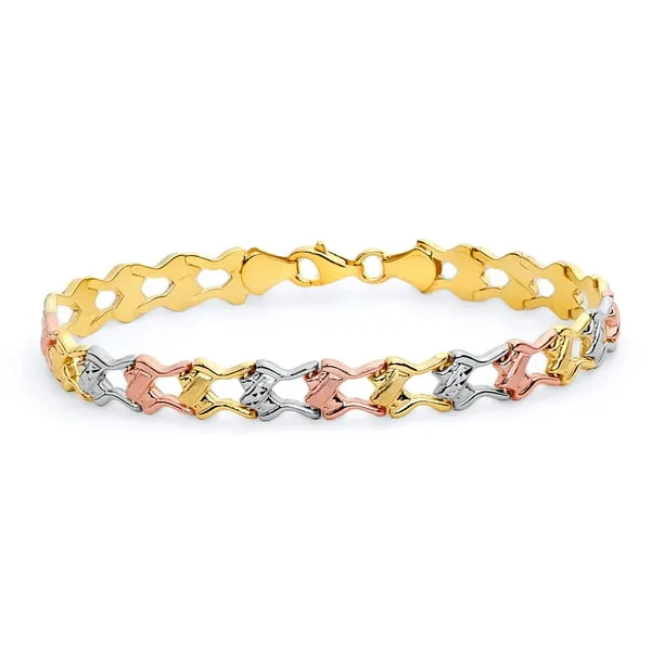 Wellingsale 14k Tri 3 Color Gold Polished Diamond Cut Stampato Bracelet with Lobster Claw Clasp - 7.25"