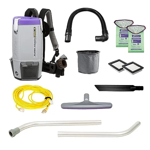 ProTeam Super Coach Pro 6 Backpack Vacuum Commercial with 2 Piece Wand Took Kit, 6 Quart, Corded, 107308