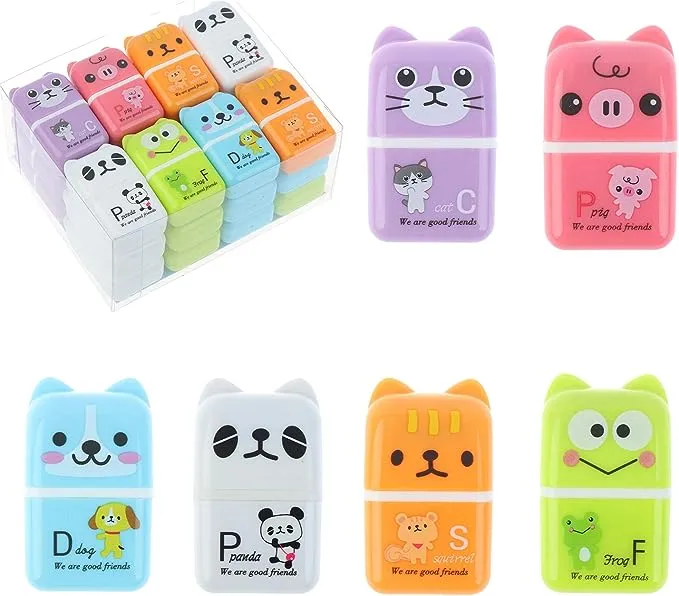 24 Pieces Erasers Roller Erasers Portable Cube Pencil Flexible Rubber Cute Anima