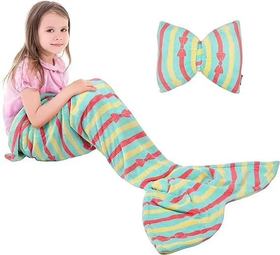 Catalonia Mermaid Tail Blanket for Girls, Machine Washable Fleece Fish Scales Galaxy Pattern Sleeping Bag, One Size