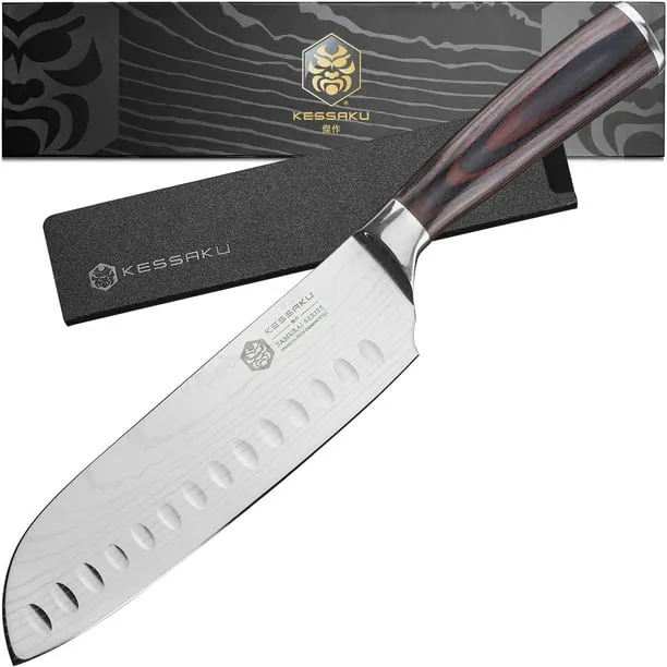 Kessaku Santoku Knife - Samurai Series - Japanese Etched High Carbon Steel - 7"