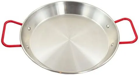 Sunrise Kitchen Supply Stainless Steel Paella Pan with Red Handle (10")