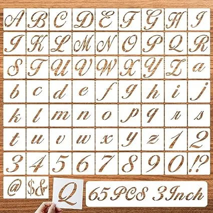 DZXCYZ 3 Inch Letter Symbol Stencils for Painting on Wood, 65 Pcs Alphabet Drawing Templates with Calligraphy Large Font and Cursive Letters Numbers Signs, Reusable Plastic Art Craft Stencils