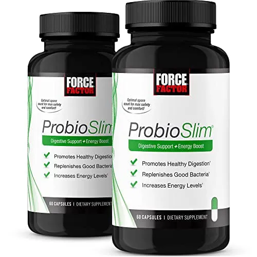 Force Factor ProbioSlim + Prebiotic Fiber Weight Loss Supplement for Women and Men, Probiotic and Prebiotic Digestive Health Support with Green Tea Extract and Psyllium Husk Fiber, 120 Capsules