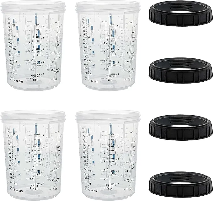 Master Paint System MPS, 4 Pack Set of Large Size 27 Ounce (800ml) Hard Cups and Retainer Rings - 4 Hard Cups and 4 Rings by TCPGLOBAL