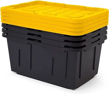 CX BLACK & YELLOW®, 27-Gallon Heavy Duty Tough Storage Container & Snap-Tight Lid, (14.3”H x 20.6”W x 30.6”D), Weather-Resistant Design and Stackable Organization Tote [2 Pack]