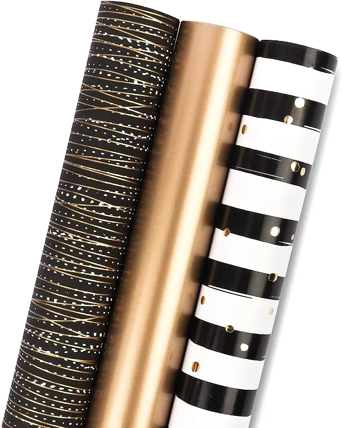 Wrapping Paper Roll - black and gold wrapping paper - 17in x 120in Per roll -...