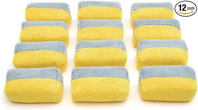 Autofiber Mini [Saver Applicator Terry] Ceramic Coating Applicator Sponge | 12 Pack | with Plastic Barrier to Reduce Product Waste. (Gold/Gray)