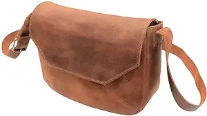 Hide & Drink, Classic Saddle Bag, Messenger Bag with Adjustable Shoulder Strap, Travel Organizer, Casual Purse, Stylish Accessories, Full Grain Leather, Handmade, Bourbon Brown