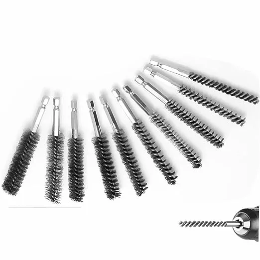 Stainless-Steel Bore Brush for Drill,Wire Brush Set for Power Drill with 1/4-in Hex Shaft,Metal Cleaning Brushes with Stainless-Steel bristles(10-Size Set)