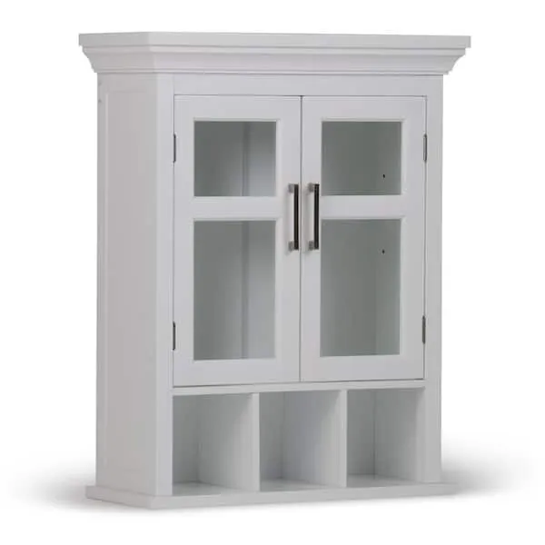 Simpli Home Avington Two-Door Wall Bath Cabinet with Cubbies, Pure White