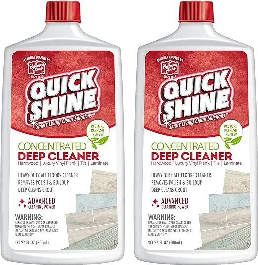 Quick Shine Multi Surface Deep Floor Cleaner and Wax Remover 27fl oz,(Pack of 2) Removes Wax Build-Up,Revitalizes Floors &Cleans Grout,Use On