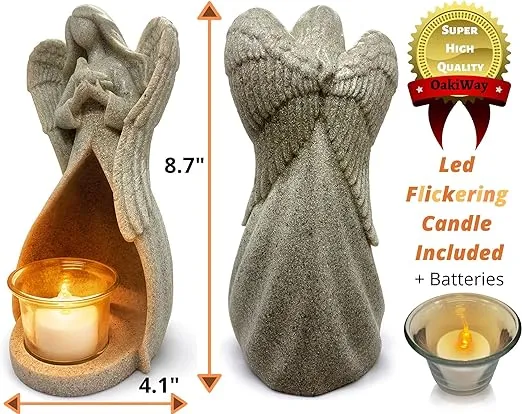 OakiWay Sympathy Gifts - Angel Candle Holder Statue W/Flickering LED Candle - Memorial Gifts for Loss of Loved One, Bereavement, in Memory, Grief, Funeral, Remembrance Gifts, Home Decorations