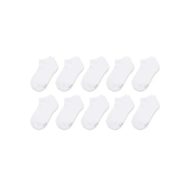 Hanes Girls' White No Show Sock, 10 Pack, Sizes S-L