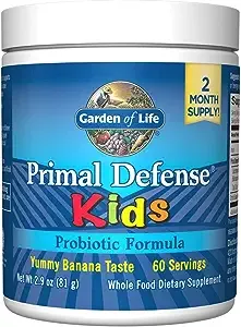 Garden of Life Whole Food Primal Defense HSO Probiotic Formula Kids Dietary Supplement Vegetarian Powder, Banana, 2.9 Oz