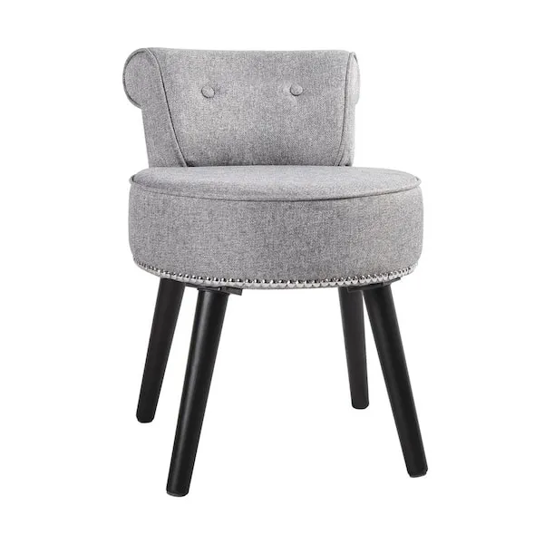 Vanity Stool Chair Makeup with Low Back Grey Modern Contemporary Wood Single