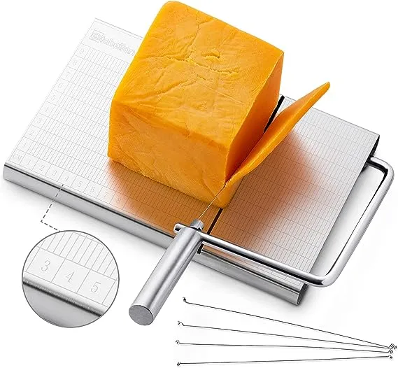 Cheese Slicer with Wire for Block Cheese - Heavy Duty Adjustable Cheese Cutter Board with 4 Replacement Wires - Stainless Steel Precise Scale for Clear Cuts